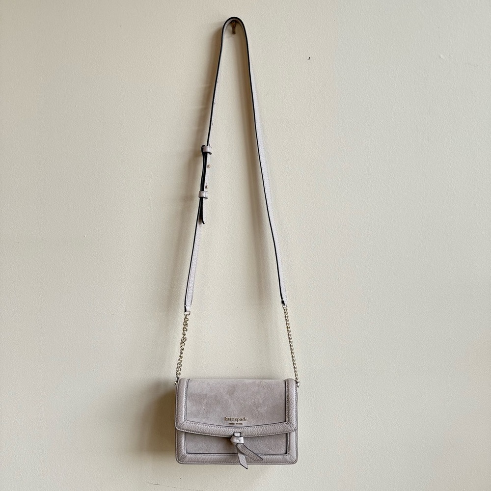 Kate Spade Knott Suede Mini Flap Crossbody Light Grey